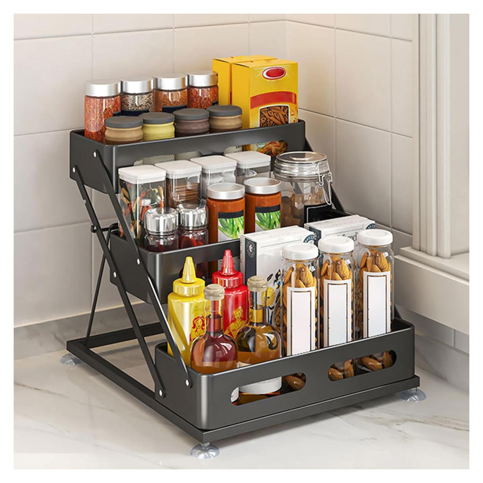 Organizador de especias 3 niveles Ceetug negro ajustable