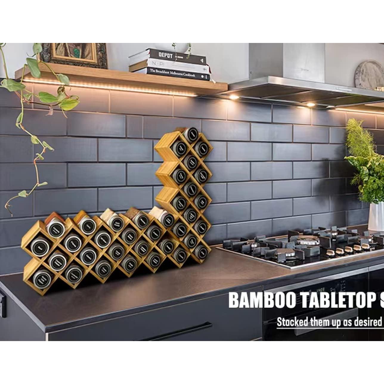 Organizador de Especias de Bambú Kylinbigda Cruzado 18 Frascos