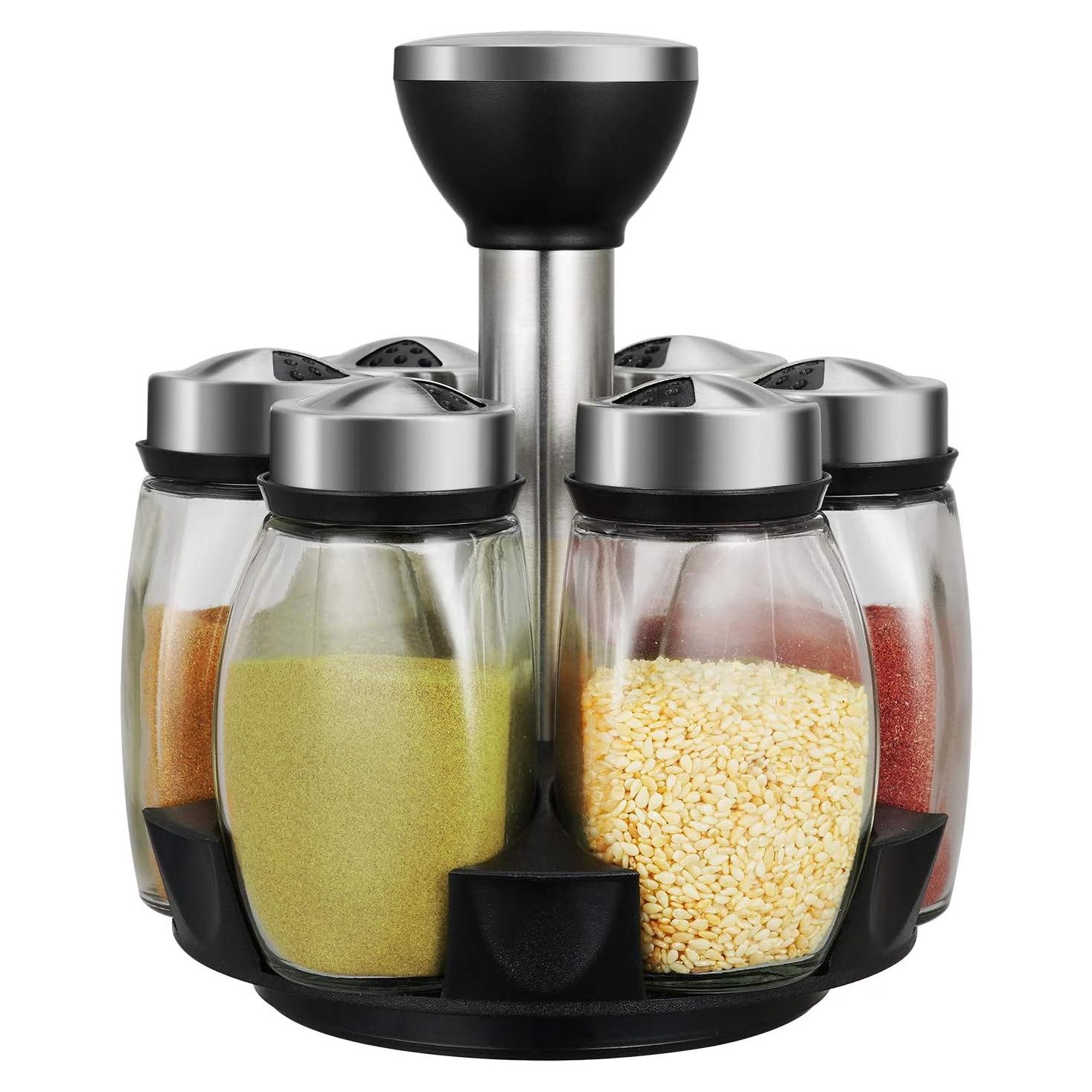 Organizador de Especias Giratorio Hossejoy 6 Frascos Vidrio