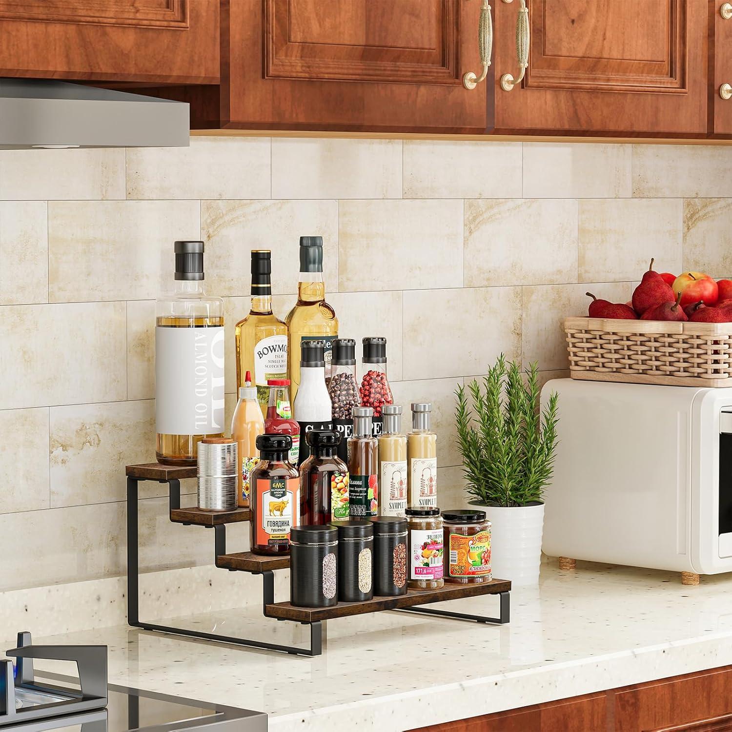 Estante de Especias Giikin 4 Niveles Madera Marrón Rústico