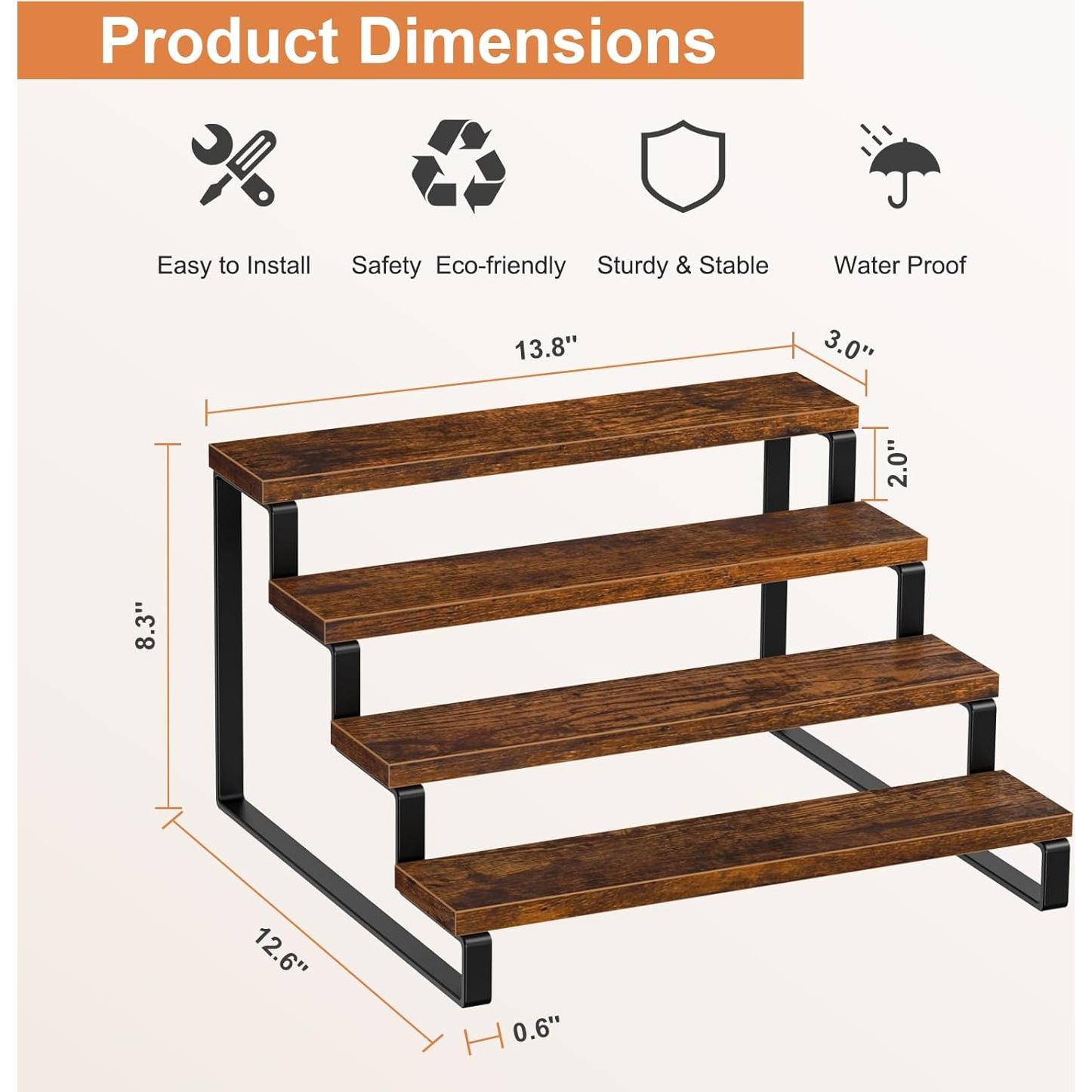 Estante de Especias Giikin 4 Niveles Madera Marrón Rústico