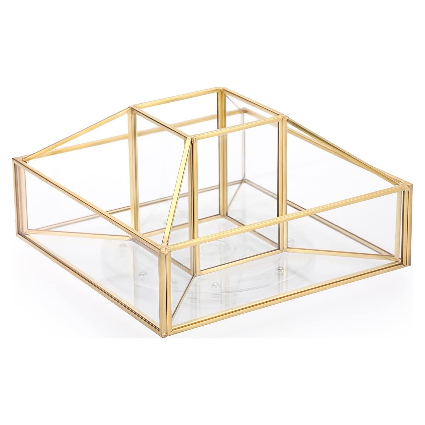 Organizador de Maquillaje Rotatorio 360 Hipiwe Dorado Vidrio