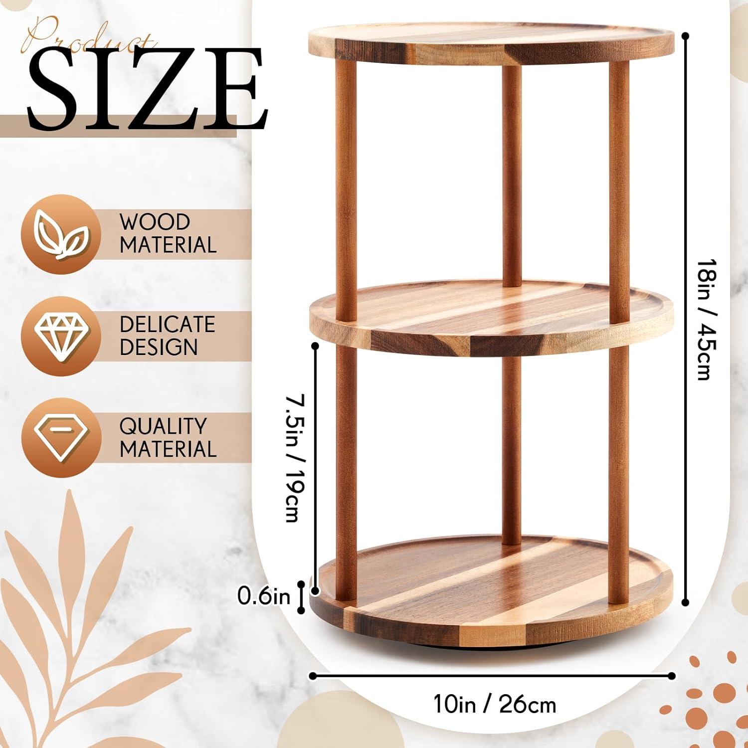 Organizador giratorio de madera acacia 3 niveles 25,4x25,4x45,7 cm