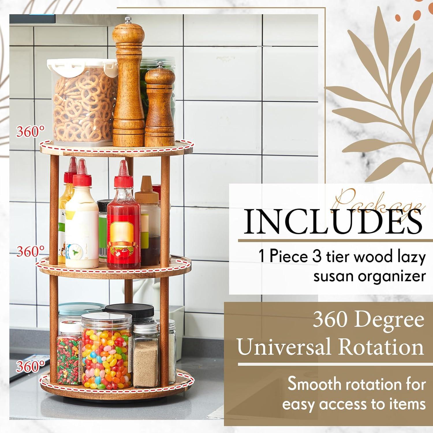 Organizador giratorio de madera acacia 3 niveles 25,4x25,4x45,7 cm