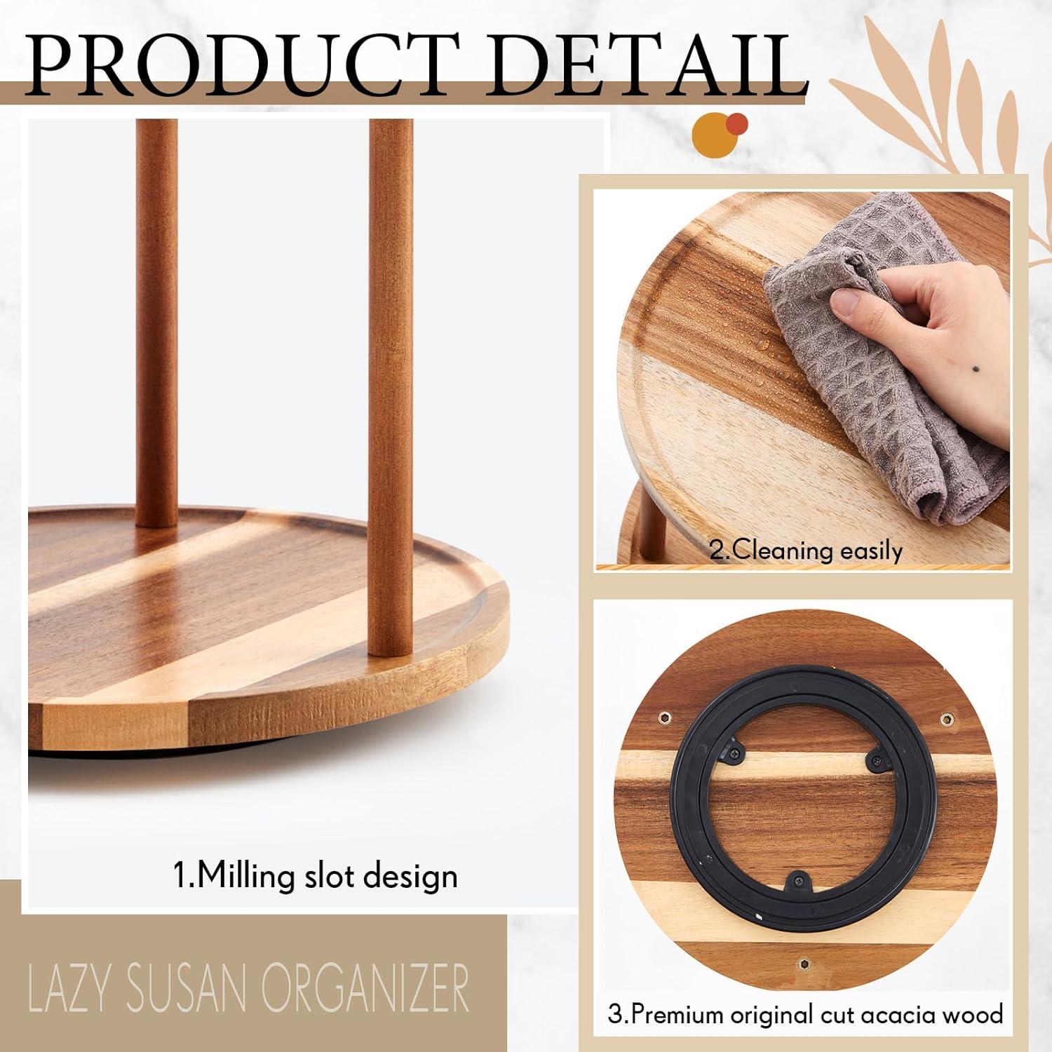 Organizador giratorio de madera acacia 3 niveles 25,4x25,4x45,7 cm