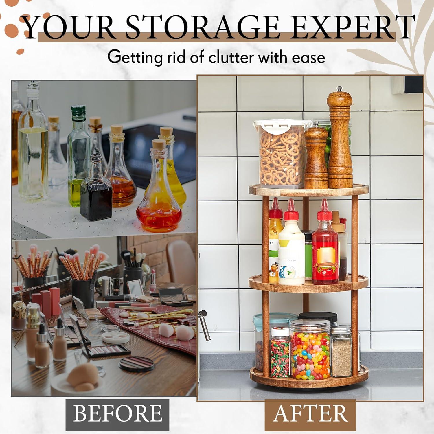 Organizador giratorio de madera acacia 3 niveles 25,4x25,4x45,7 cm