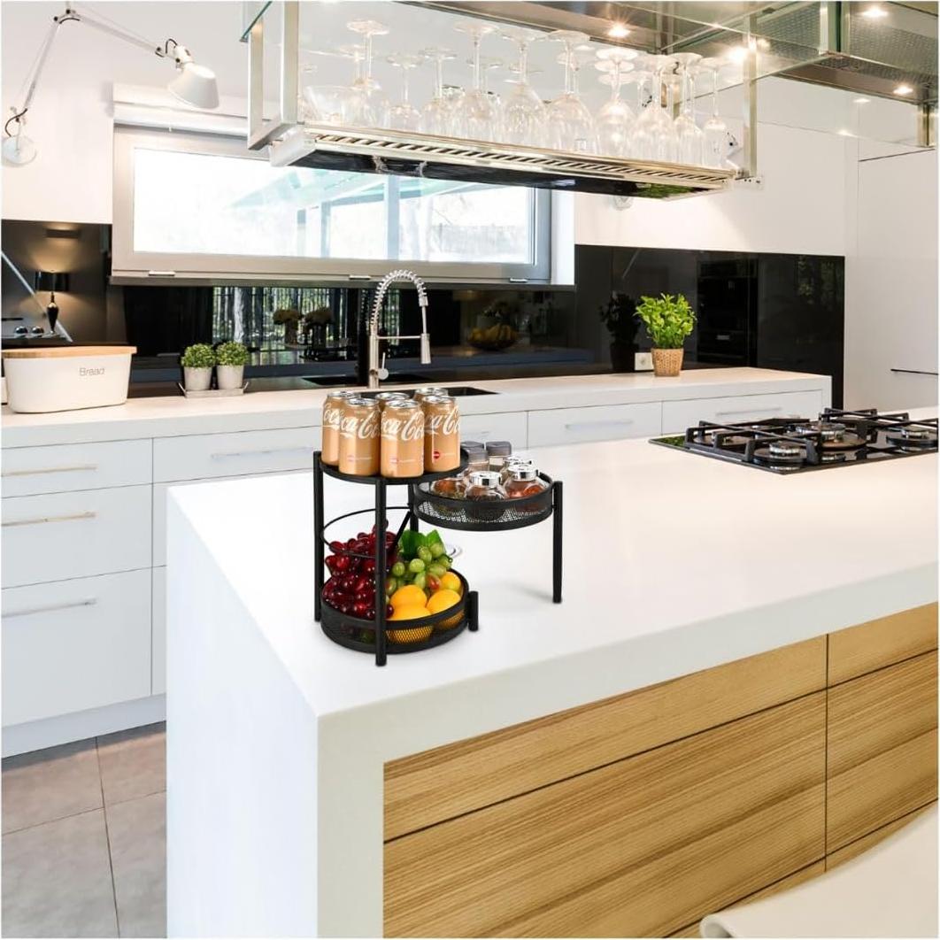 Estante de Especias IBERG 3 Niveles con Bandeja Giratoria Negro