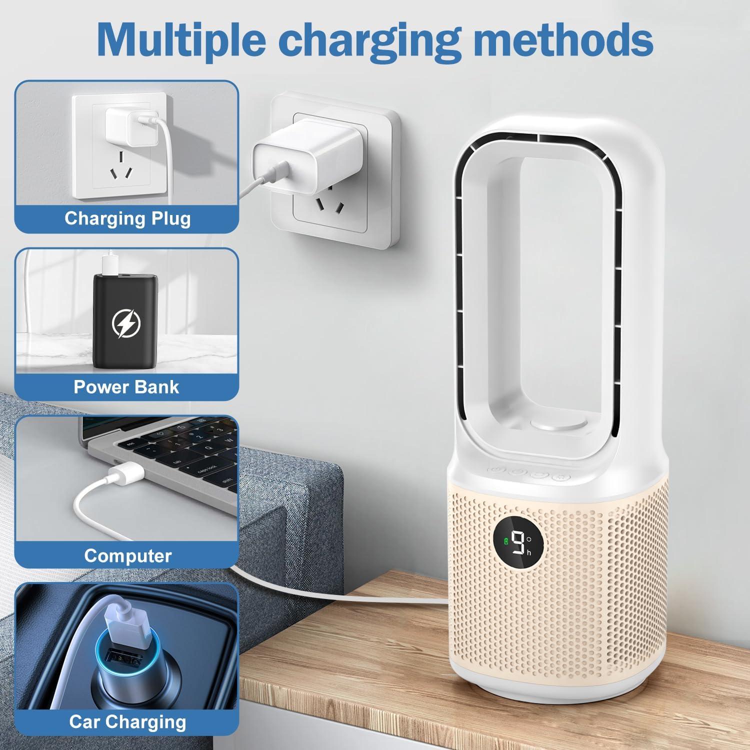 Ventilador de Mesa Sin Aspas DCVREDF 30 cm Recargable USB