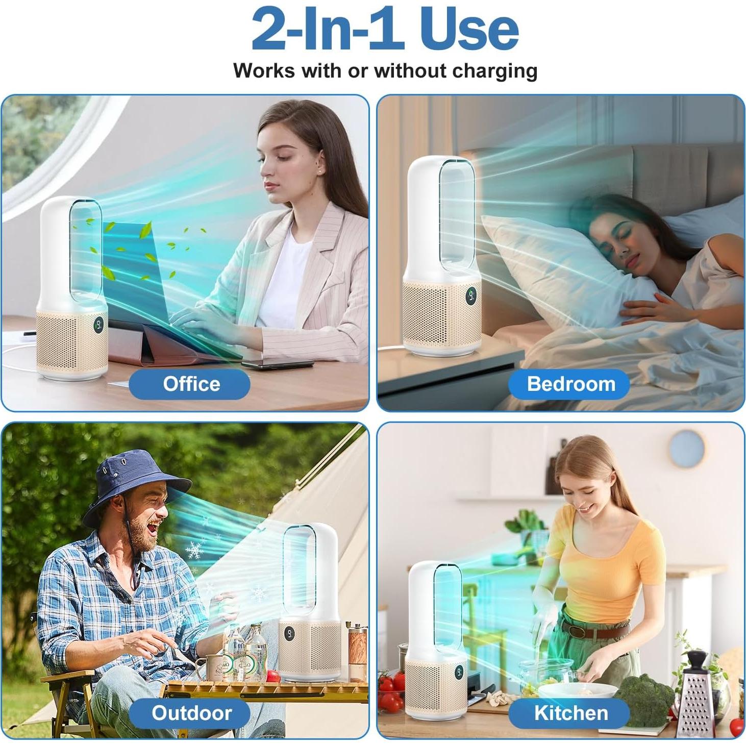 Ventilador de Mesa Sin Aspas DCVREDF 30 cm Recargable USB