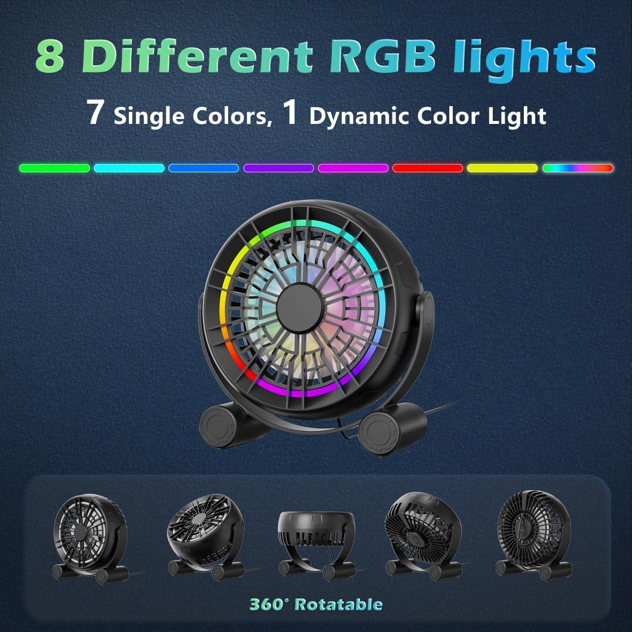 Ventilador de Escritorio USB Punoge 3 Velocidades 8 Luces LED