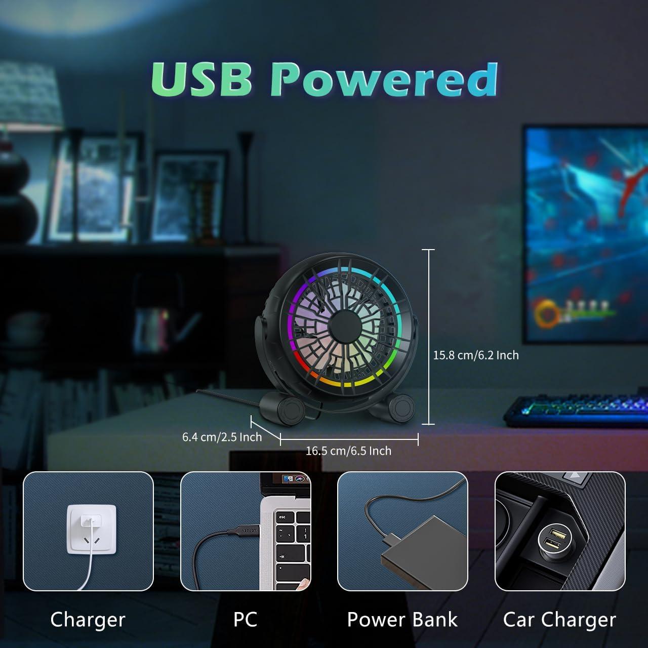 Ventilador de Escritorio USB Punoge 3 Velocidades 8 Luces LED