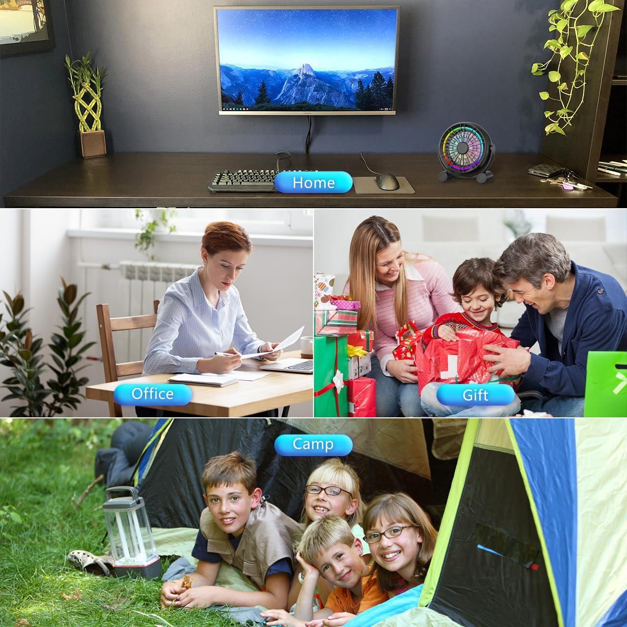 Ventilador de Escritorio USB Punoge 3 Velocidades 8 Luces LED