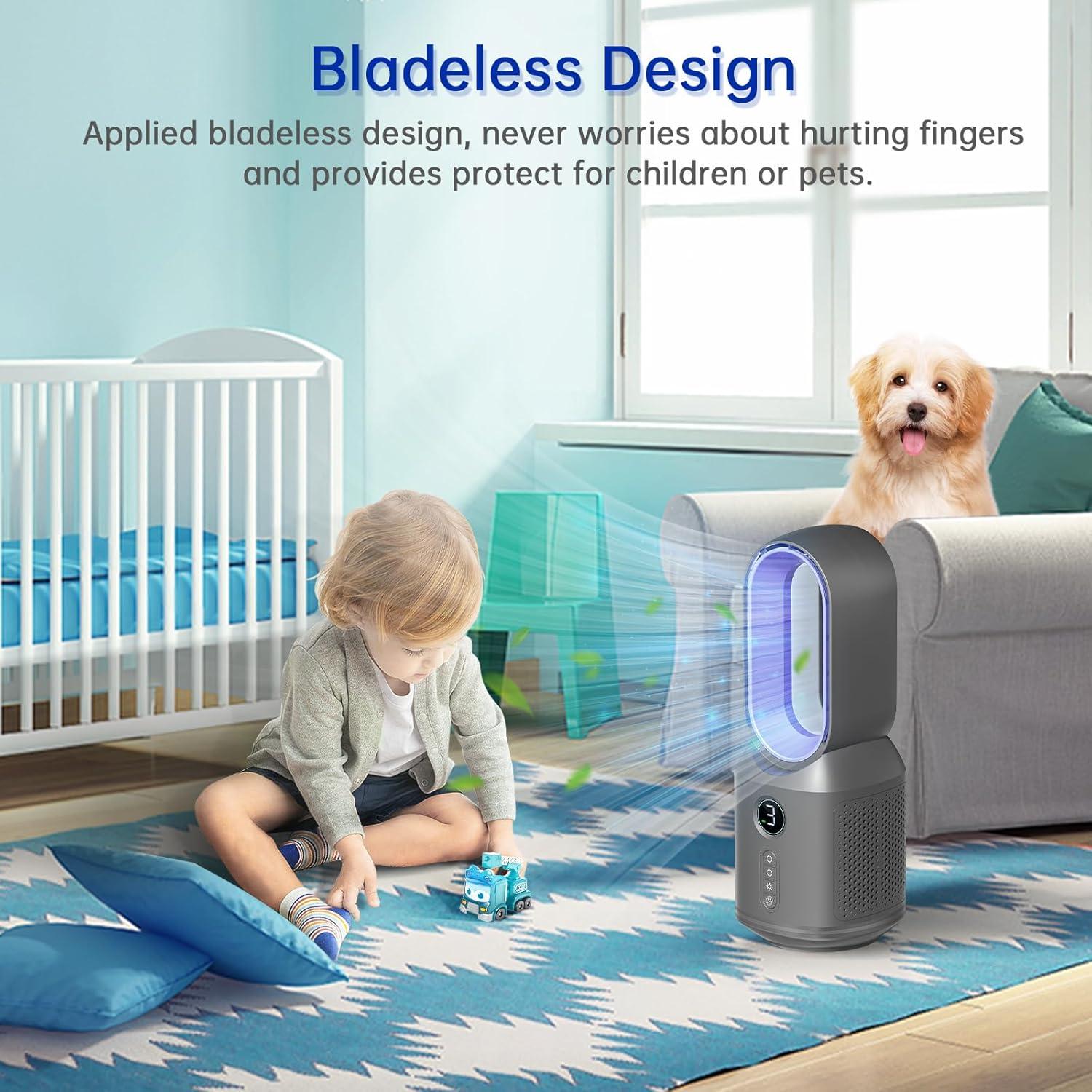 Desk Fan,13 Inch Portable Bladeless Fan, Small Quiet Office Fan with 106° Oscillating, 3 Speeds & Night light, LED Display, Button Control, Personal Table Fan for Bedroom, Office, Home, Study Room