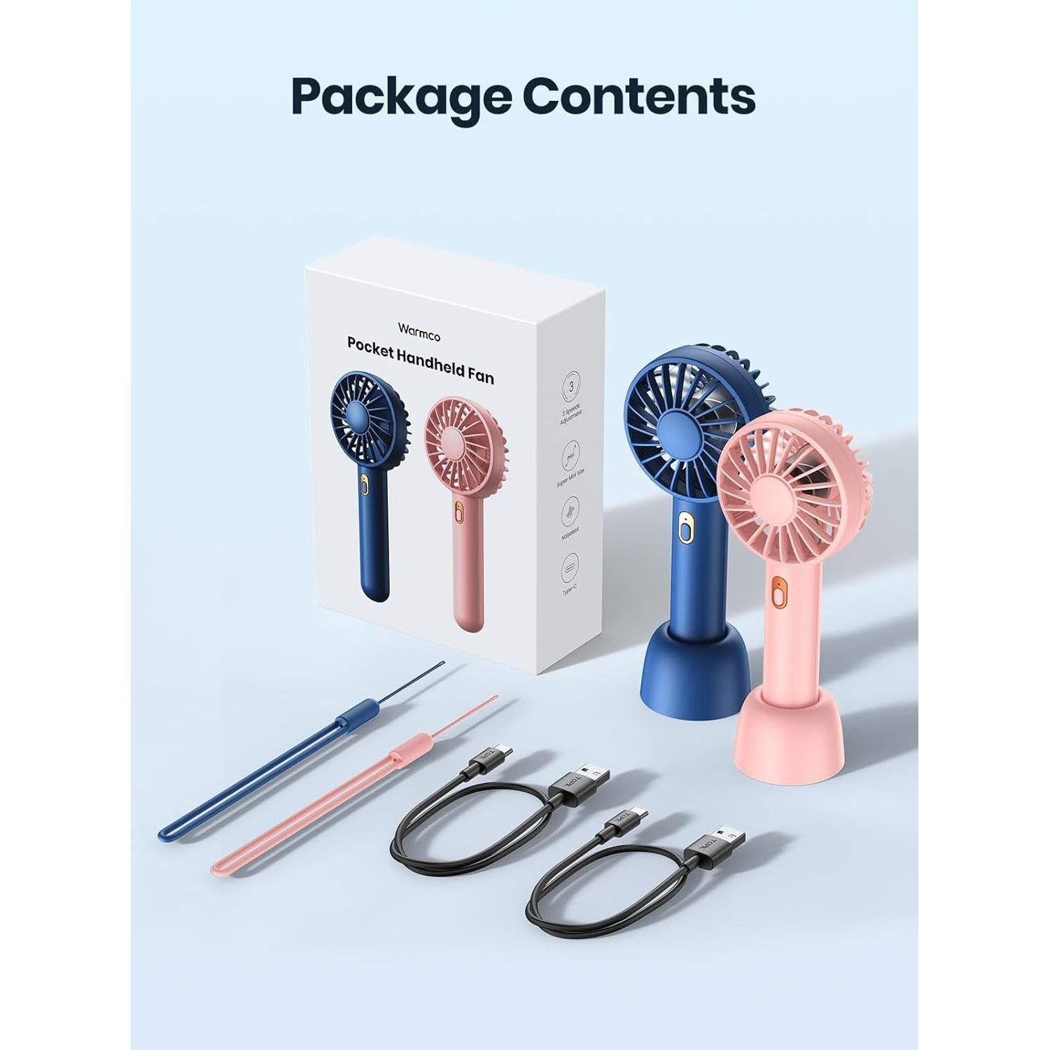 Ventilador Portátil Recargable Warmco K30 - 2-Pack Azul y Rosa