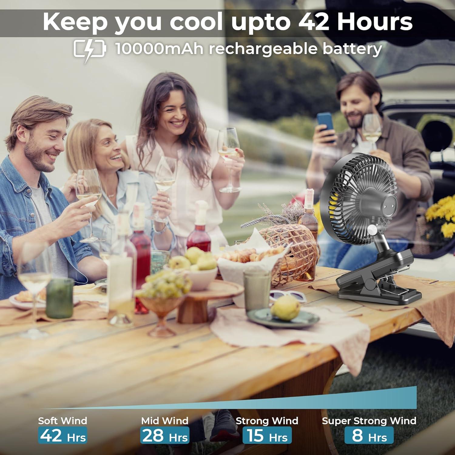 Ventilador Clip On Grandfast 10000mAh 7" Oscilante Silencioso