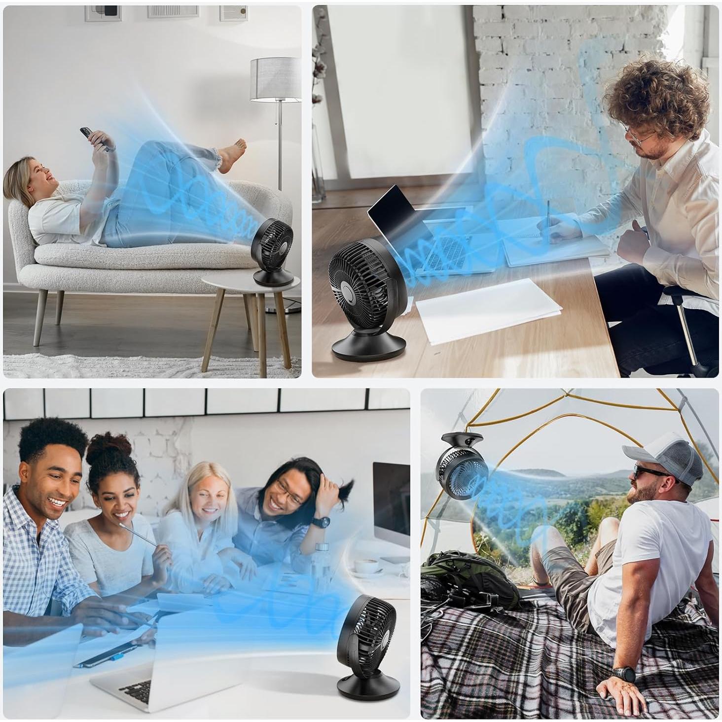 12000mAh Rechargeable Desk Fan, Portable Air Circulator - 6 Speeds, Timing, 360 Tilt, 90 Oscillating, Small Quiet Cooling for Bedroom, Home Office, Outdoor, Battery Operated