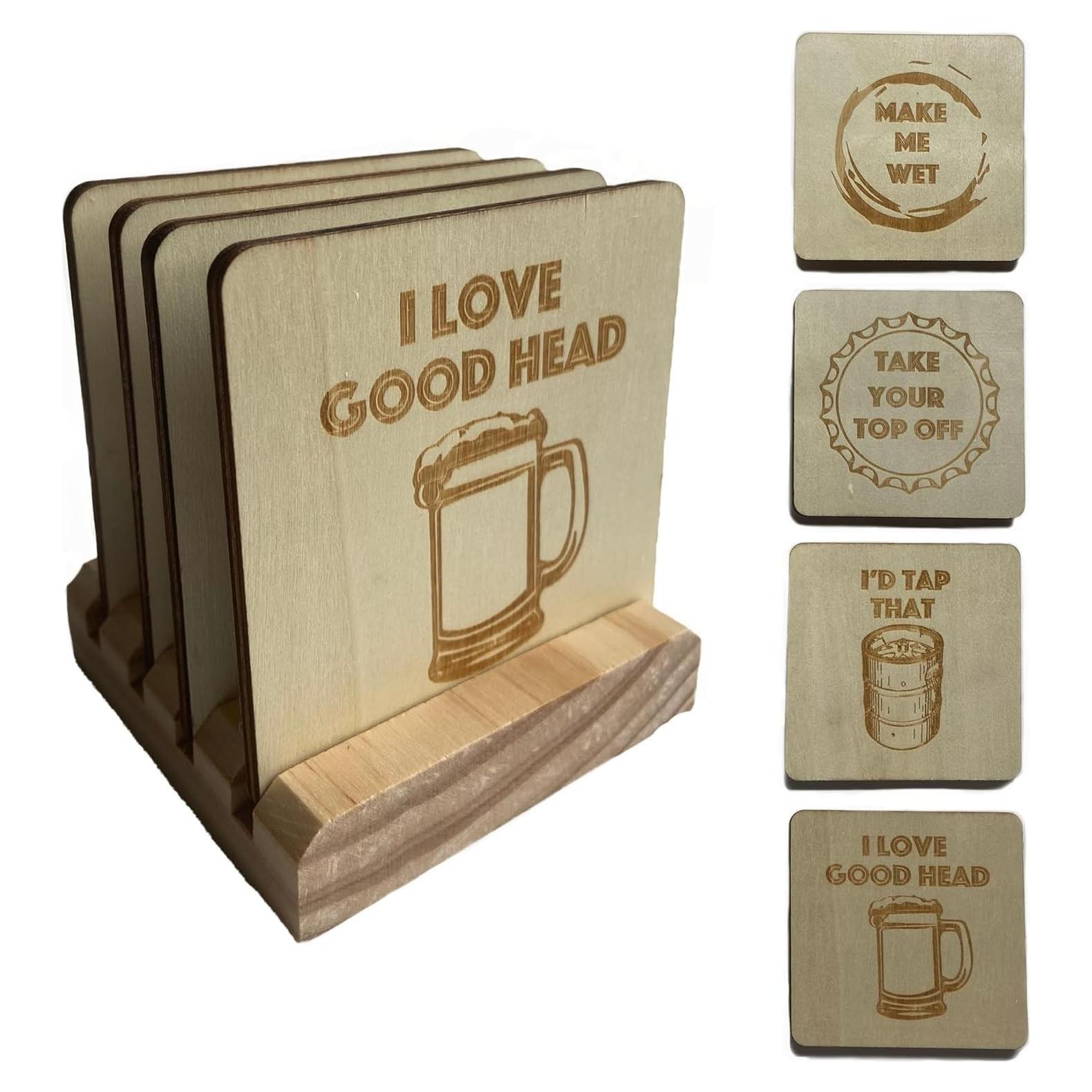 Set de 4 Posavasos de Madera Coastville con Soporte