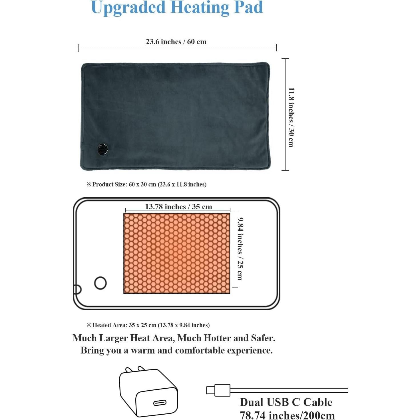 Almohadilla Térmica USB C 12V Topfeel 60x30 cm 3 Niveles Calor
