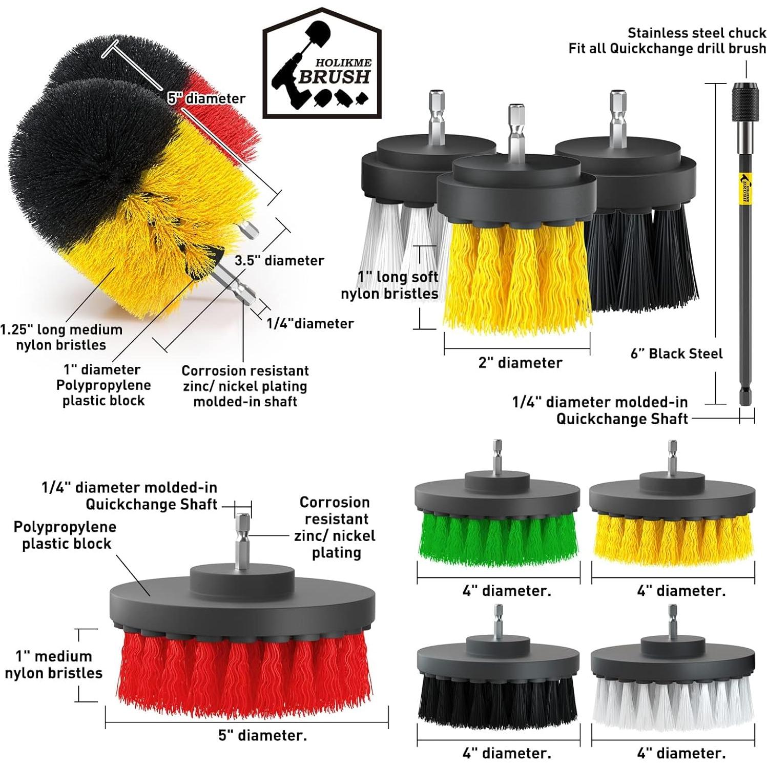 Holikme 45 Piece Drill Brush Attachment Set Scrub Pads Scouring Pads Power Scrubber Brush with Extend Long Attachment All Purpose Clean for Car Detailing，Grout, Tiles, Bathroom, Kitchen