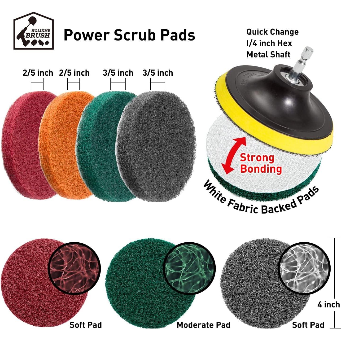 Holikme 45 Piece Drill Brush Attachment Set Scrub Pads Scouring Pads Power Scrubber Brush with Extend Long Attachment All Purpose Clean for Car Detailing，Grout, Tiles, Bathroom, Kitchen