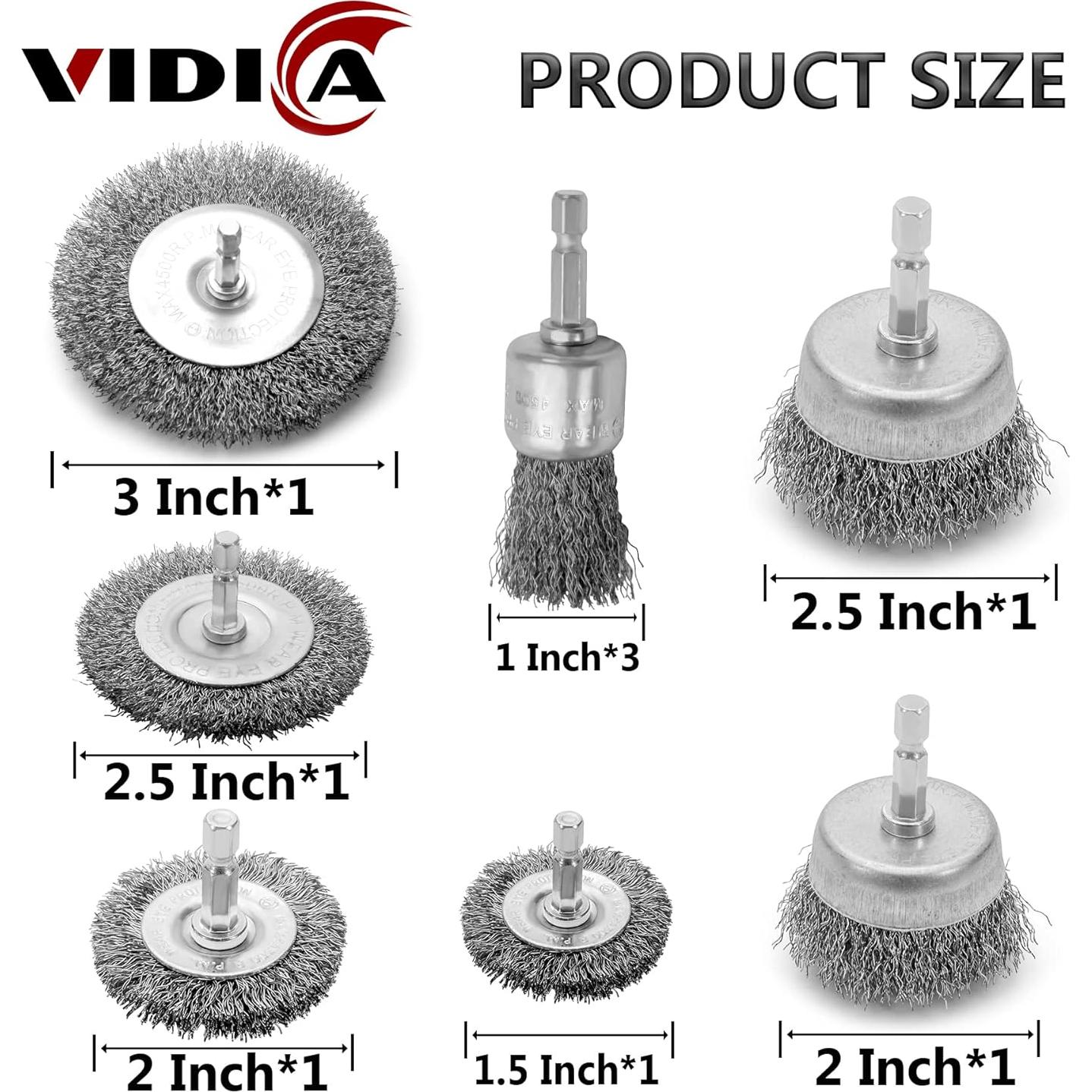 Juego de Cepillos de Alambre 9 Pcs VIDICA para Taladro