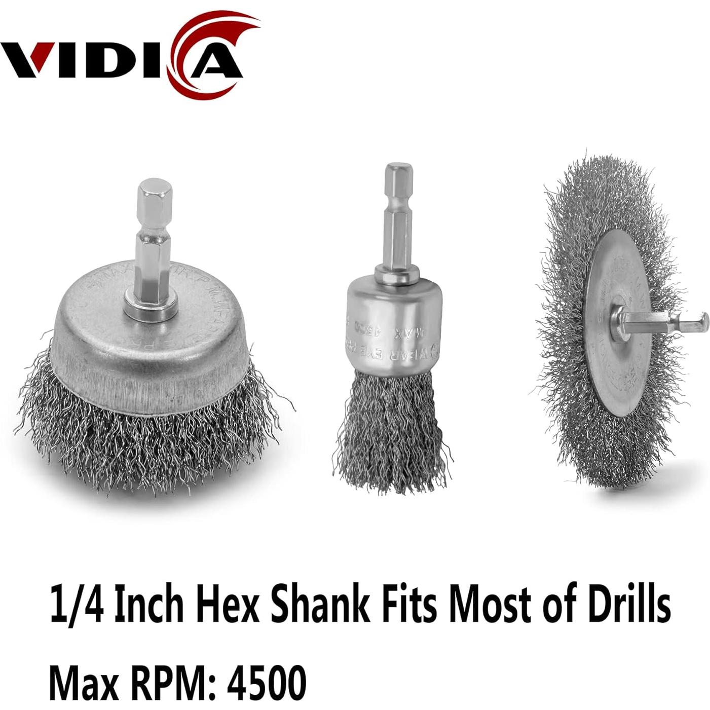 Juego de Cepillos de Alambre 9 Pcs VIDICA para Taladro