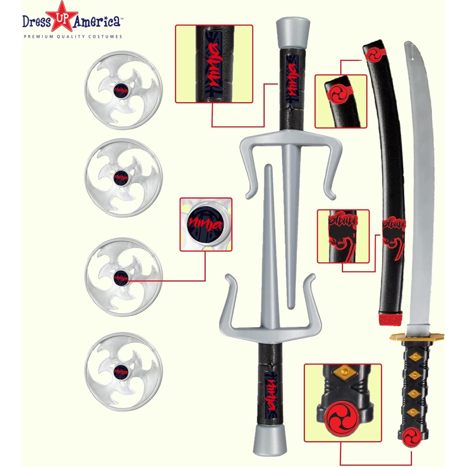 Conjunto Ninja Vestuario de América 11 Accesorios para Niños