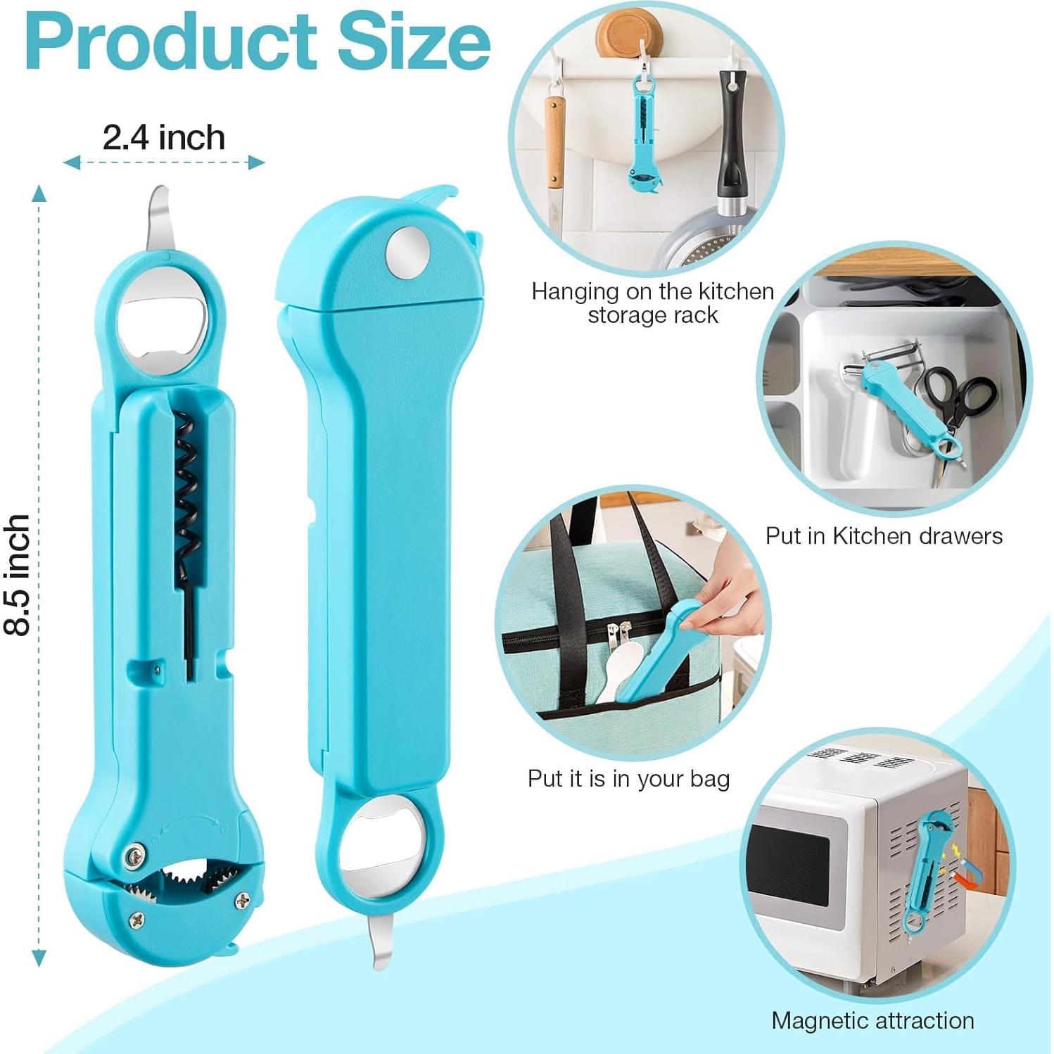 Abridor de tarros y botellas UYWLYCL 7 en 1 Cian