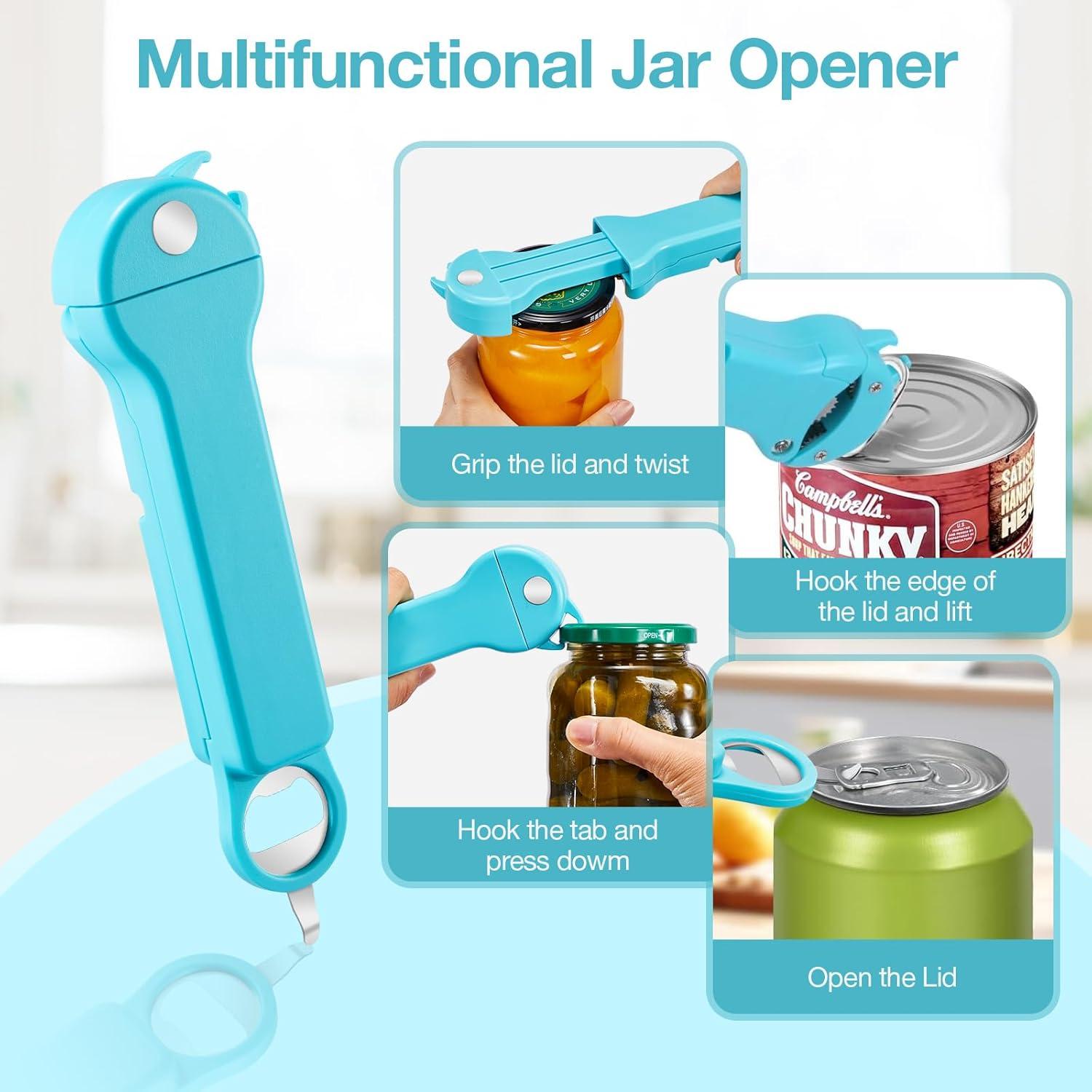 Abridor de tarros y botellas UYWLYCL 7 en 1 Cian
