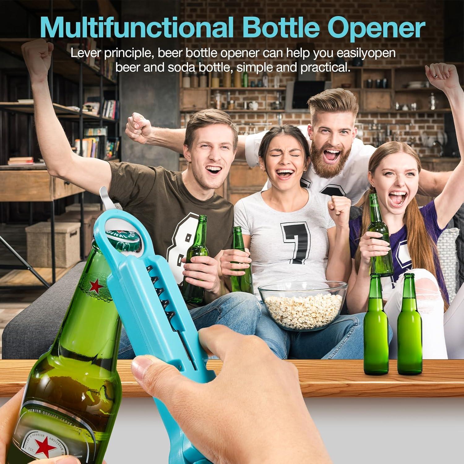 Abridor de tarros y botellas UYWLYCL 7 en 1 Cian