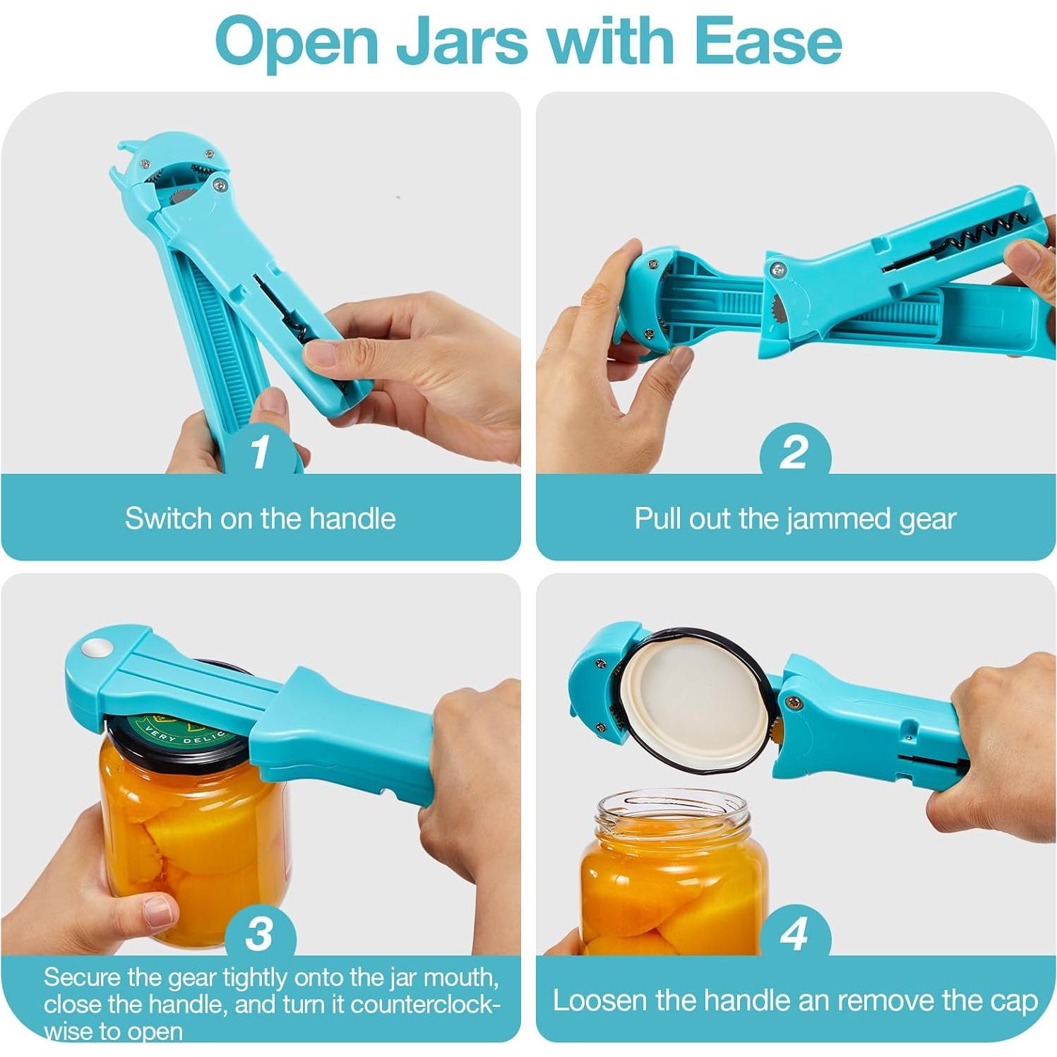 Abridor de tarros y botellas UYWLYCL 7 en 1 Cian
