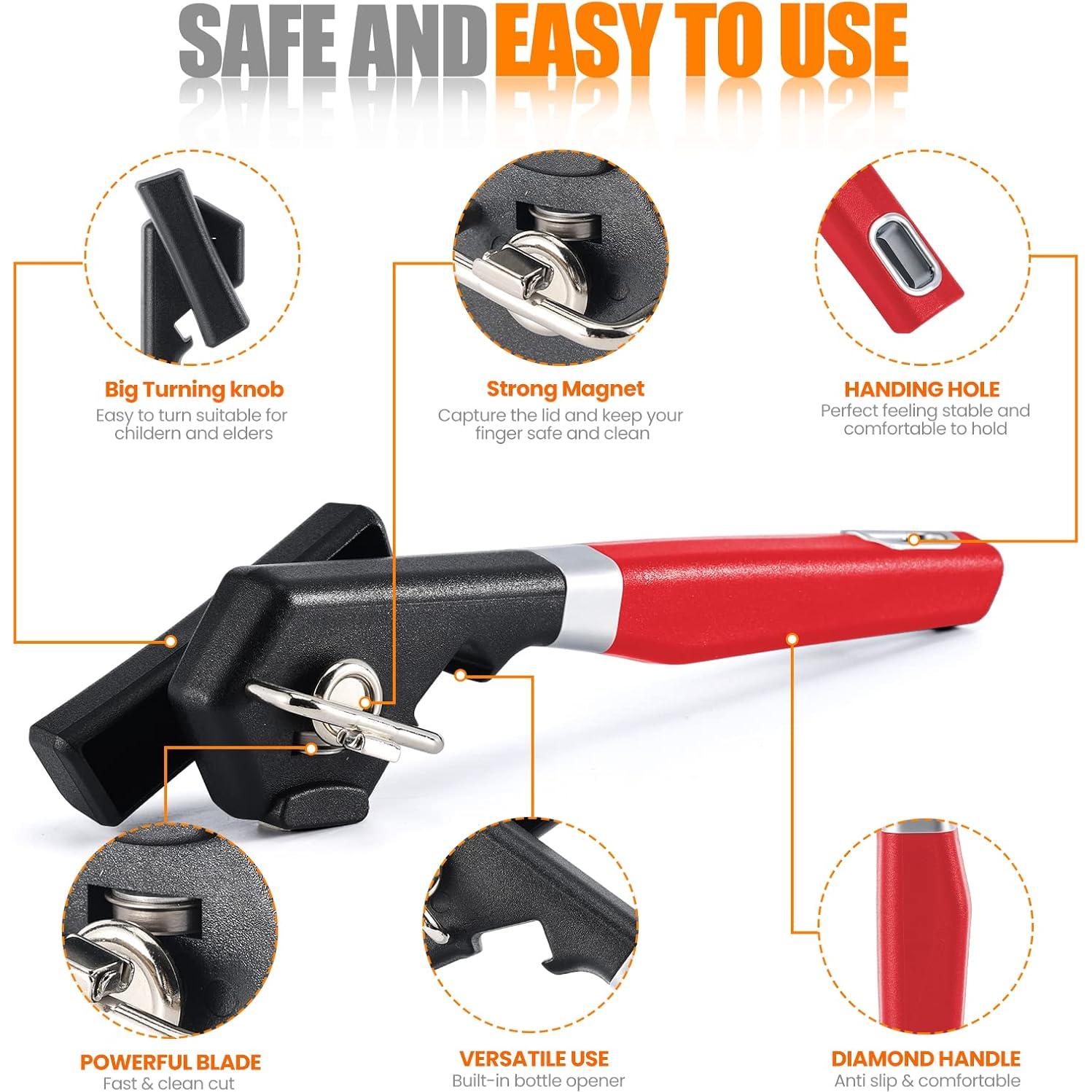 Abrelatas Manual 2 en 1 RICKUNCL Rojo Acero Inoxidable