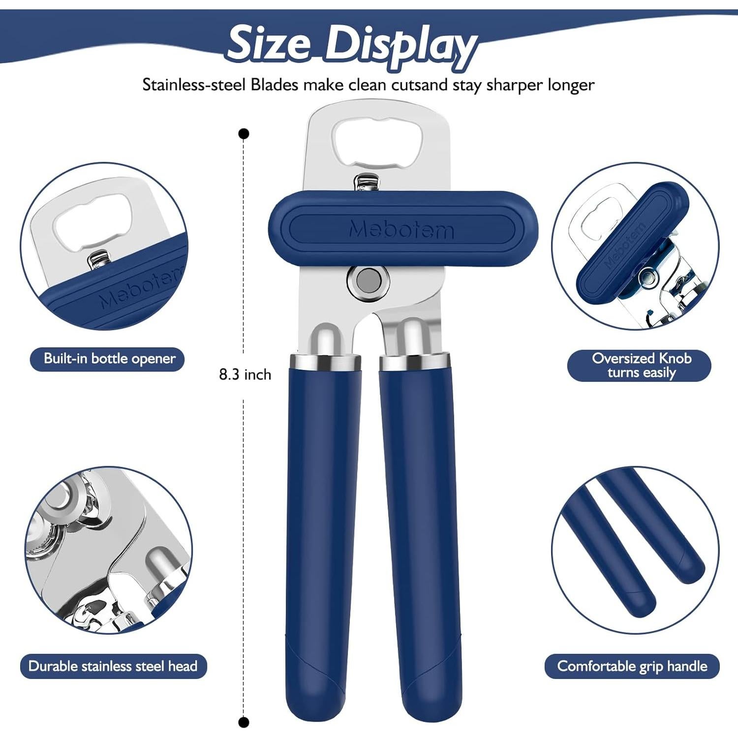 Abrelatas Manual Mebotem Acero Inoxidable Azul Marino