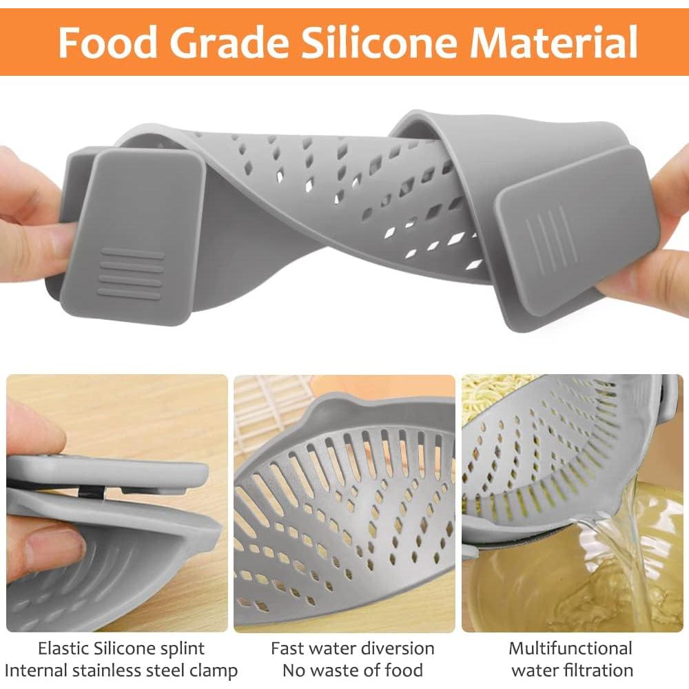 Colador Clip de Silicona YEVIOR para Pasta y Alimentos Gris