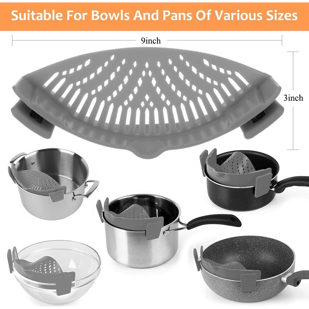 Colador Clip de Silicona YEVIOR para Pasta y Alimentos Gris