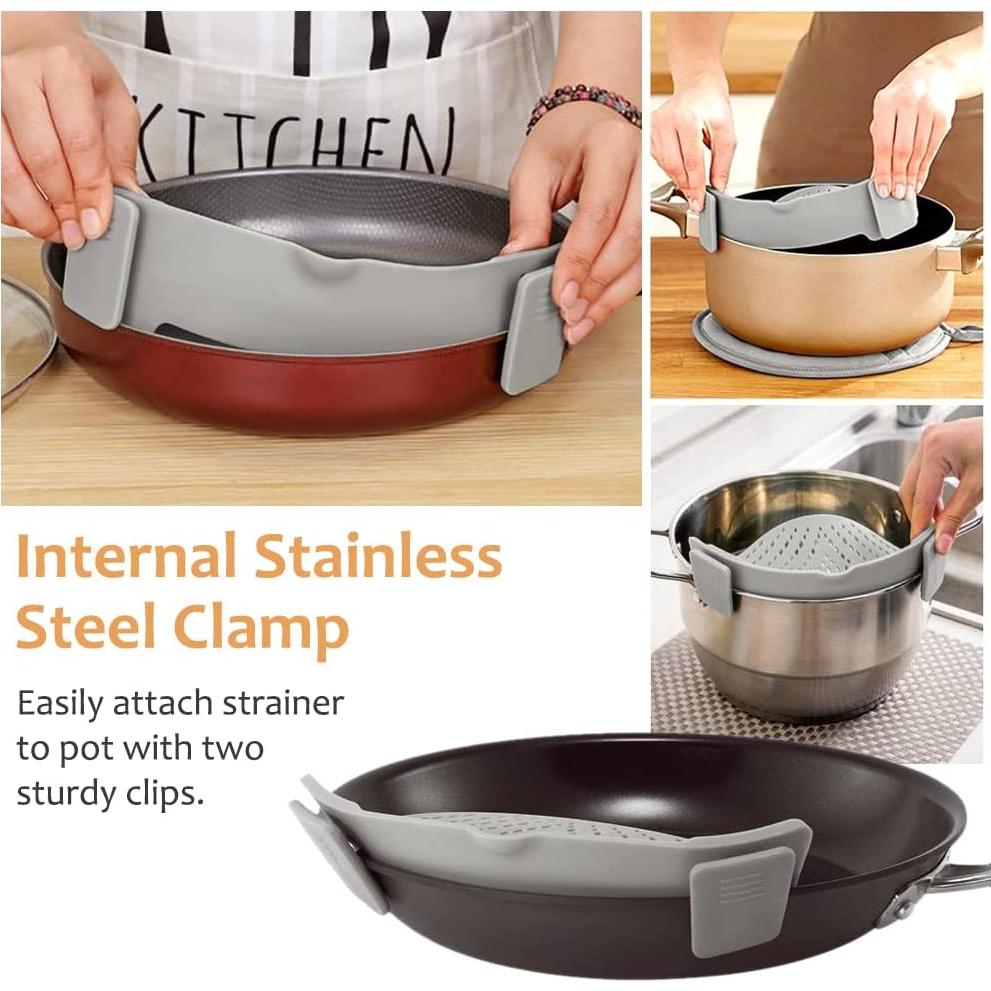 Colador Clip de Silicona YEVIOR para Pasta y Alimentos Gris