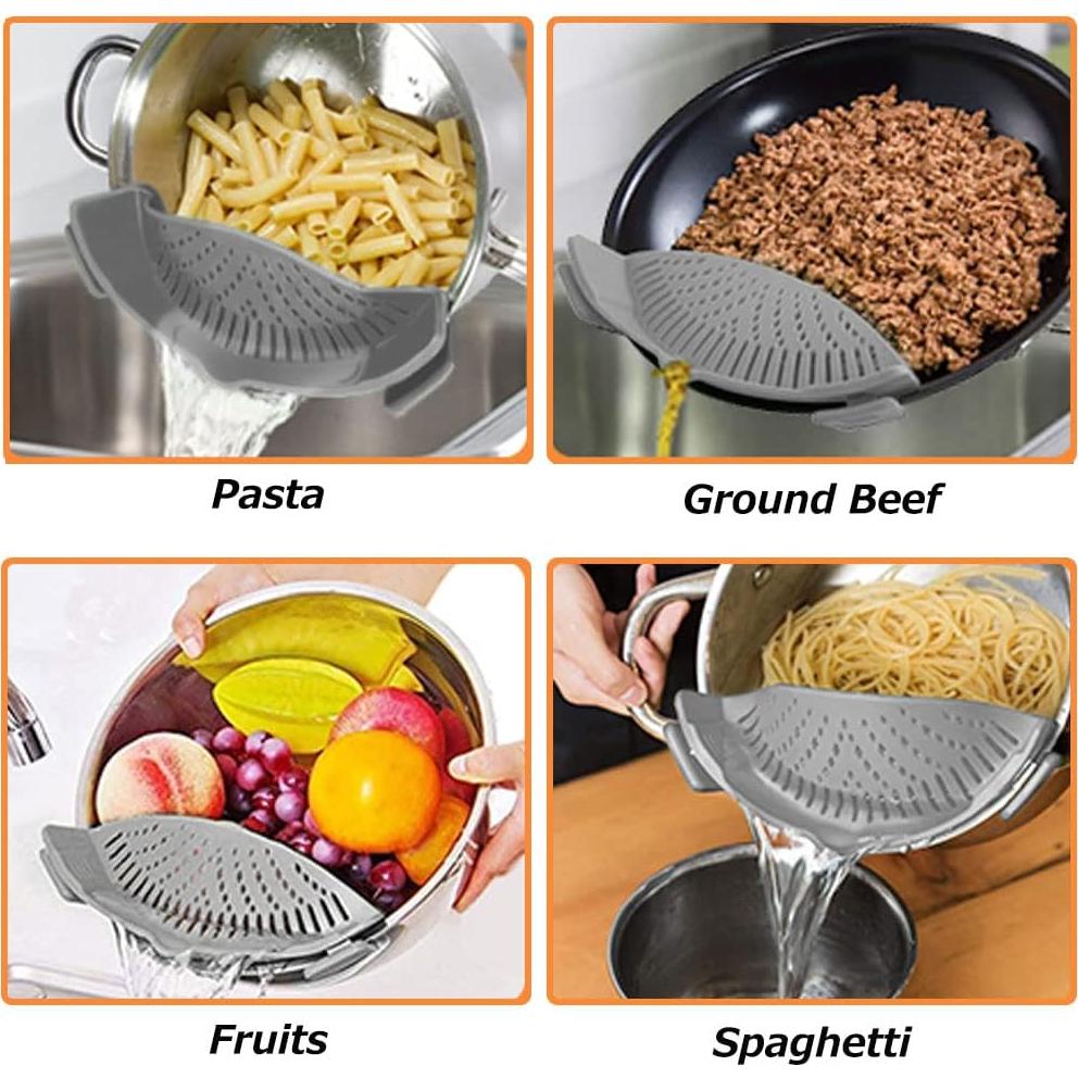 Colador Clip de Silicona YEVIOR para Pasta y Alimentos Gris