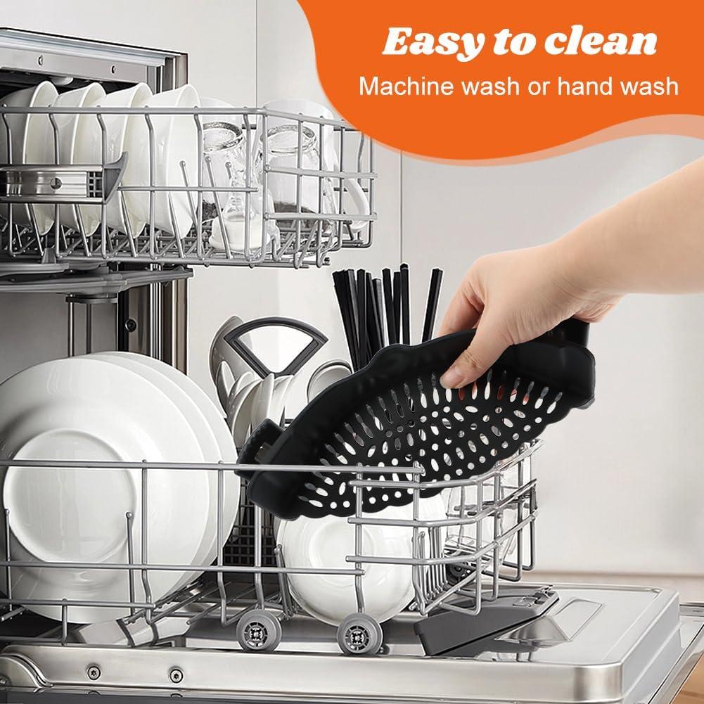 Colador de Pasta Ajustable Loyanger con Raspador Silicona Negro