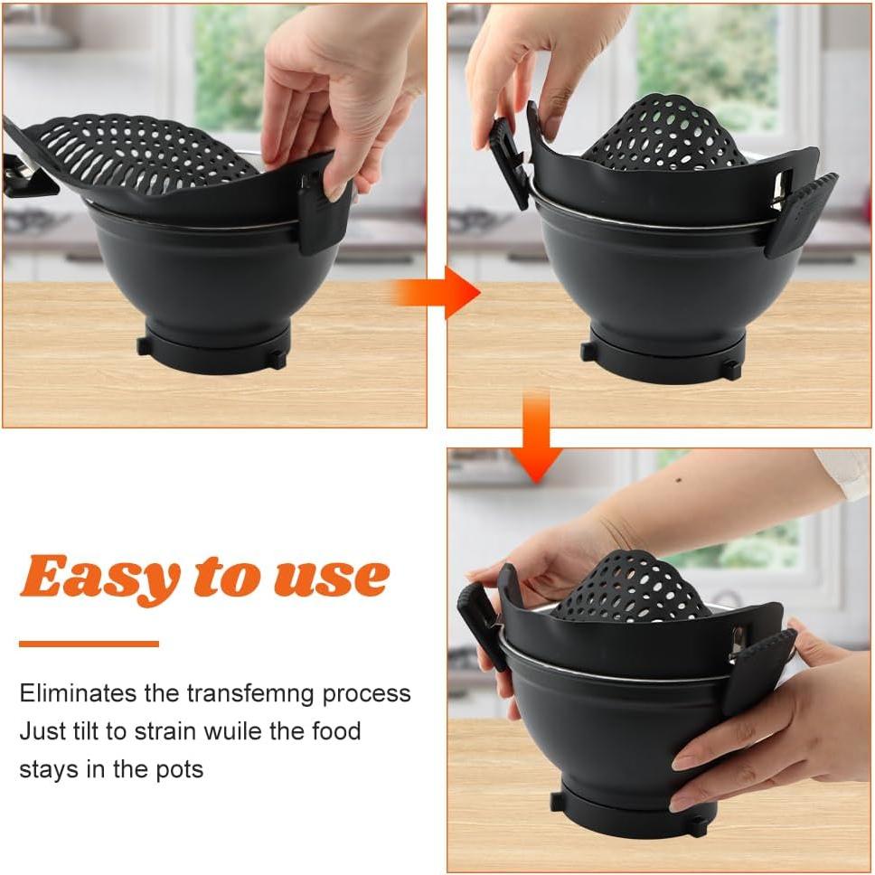 Colador de Pasta Ajustable Loyanger con Raspador Silicona Negro