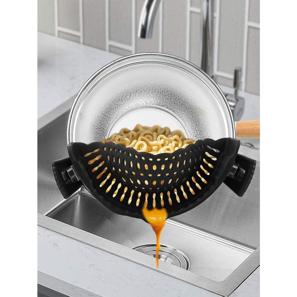 Colador de Pasta Ajustable Loyanger con Raspador Silicona Negro