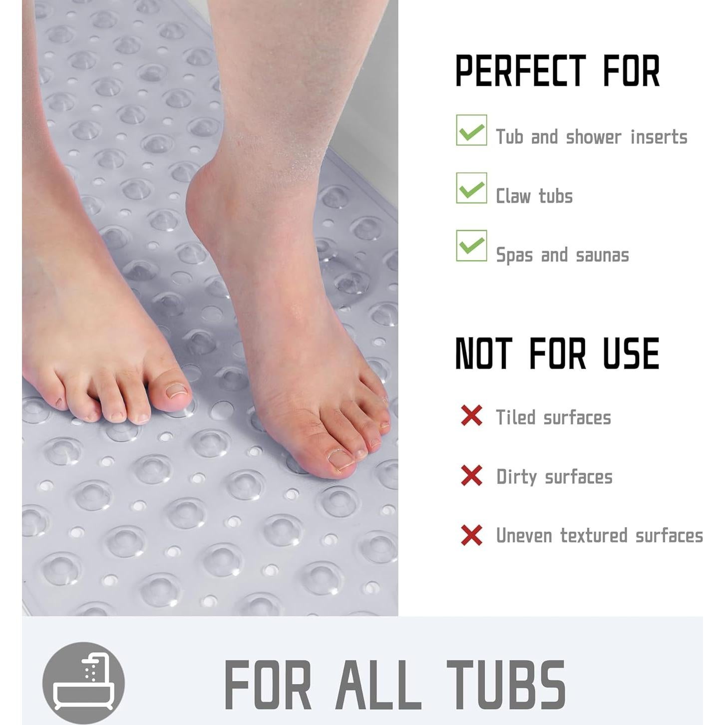 Alfombrilla de Ducha Antideslizante Yimobra 101,6 x 40,6 cm Gris