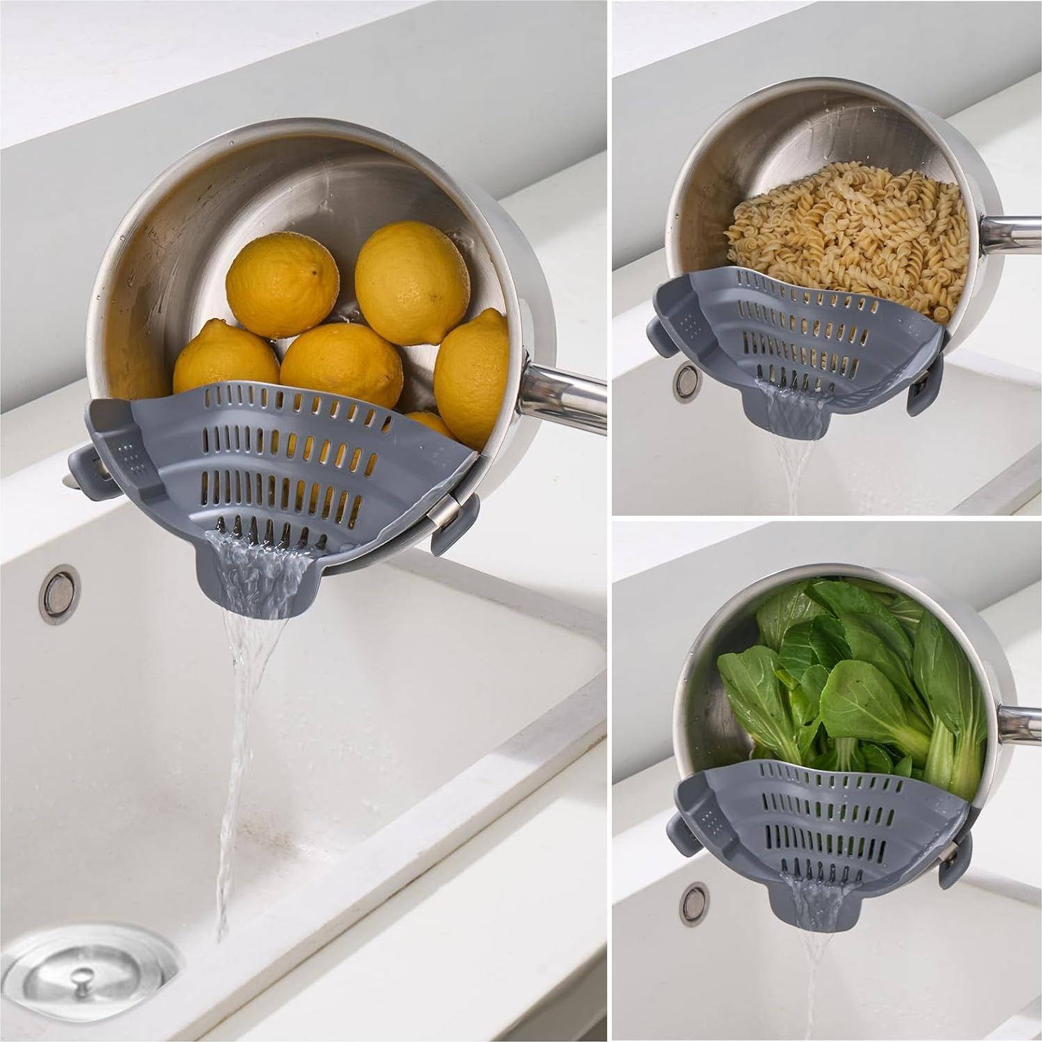 Colador de Silicona Clip On S&F Homes - Gris, Resistente al Calor