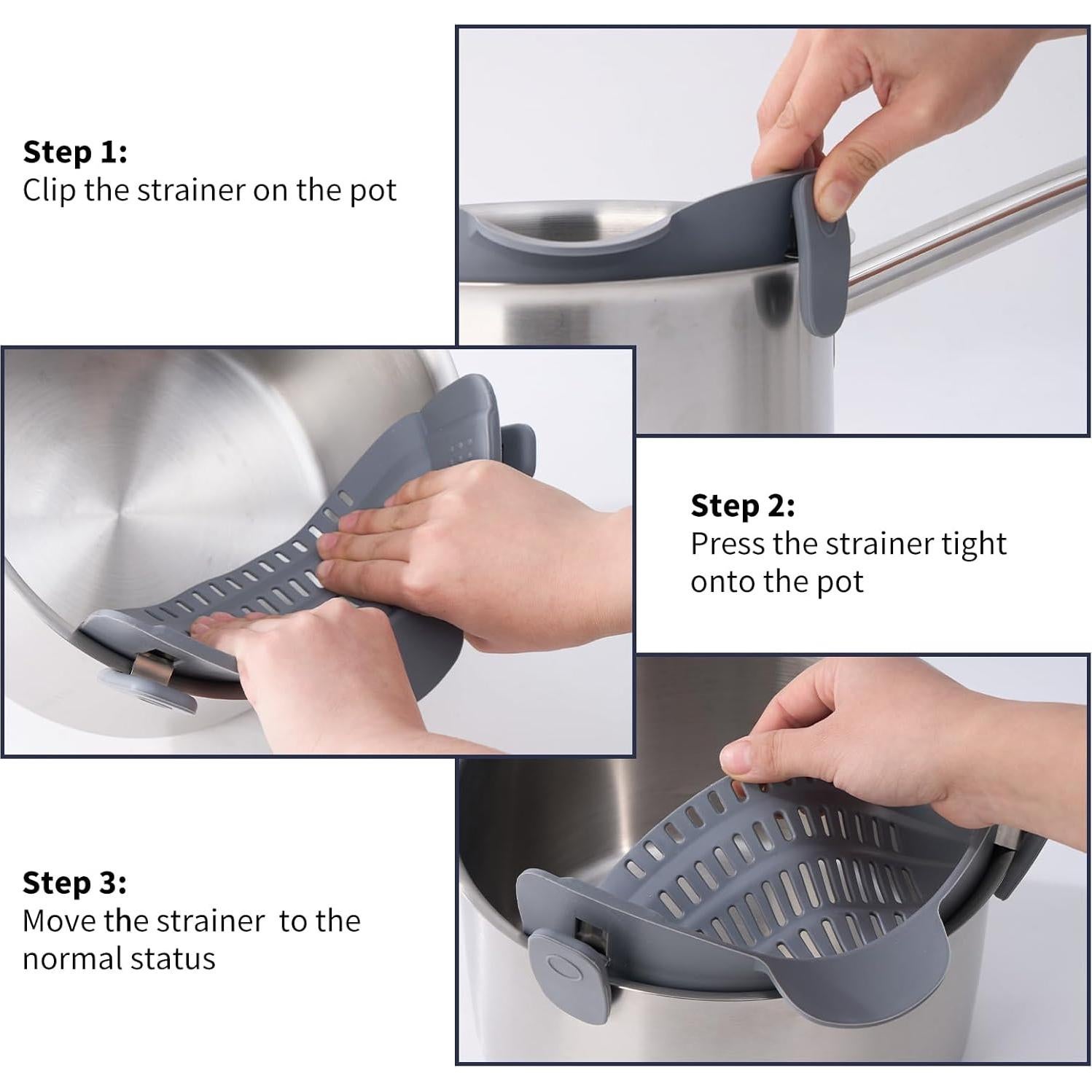 Colador de Silicona Clip On S&F Homes - Gris, Resistente al Calor