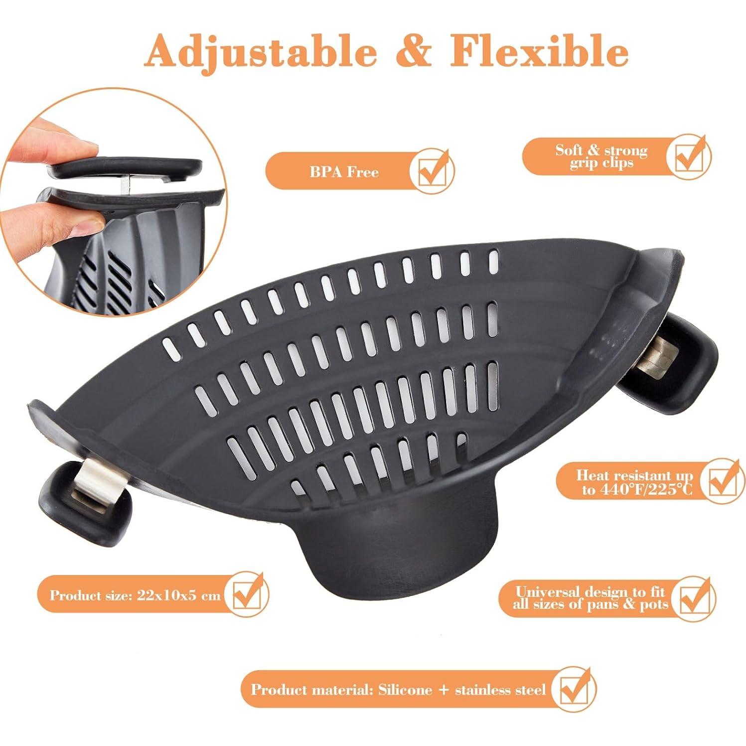 Colador de Silicona Clip On S&F Homes - Gris, Resistente al Calor