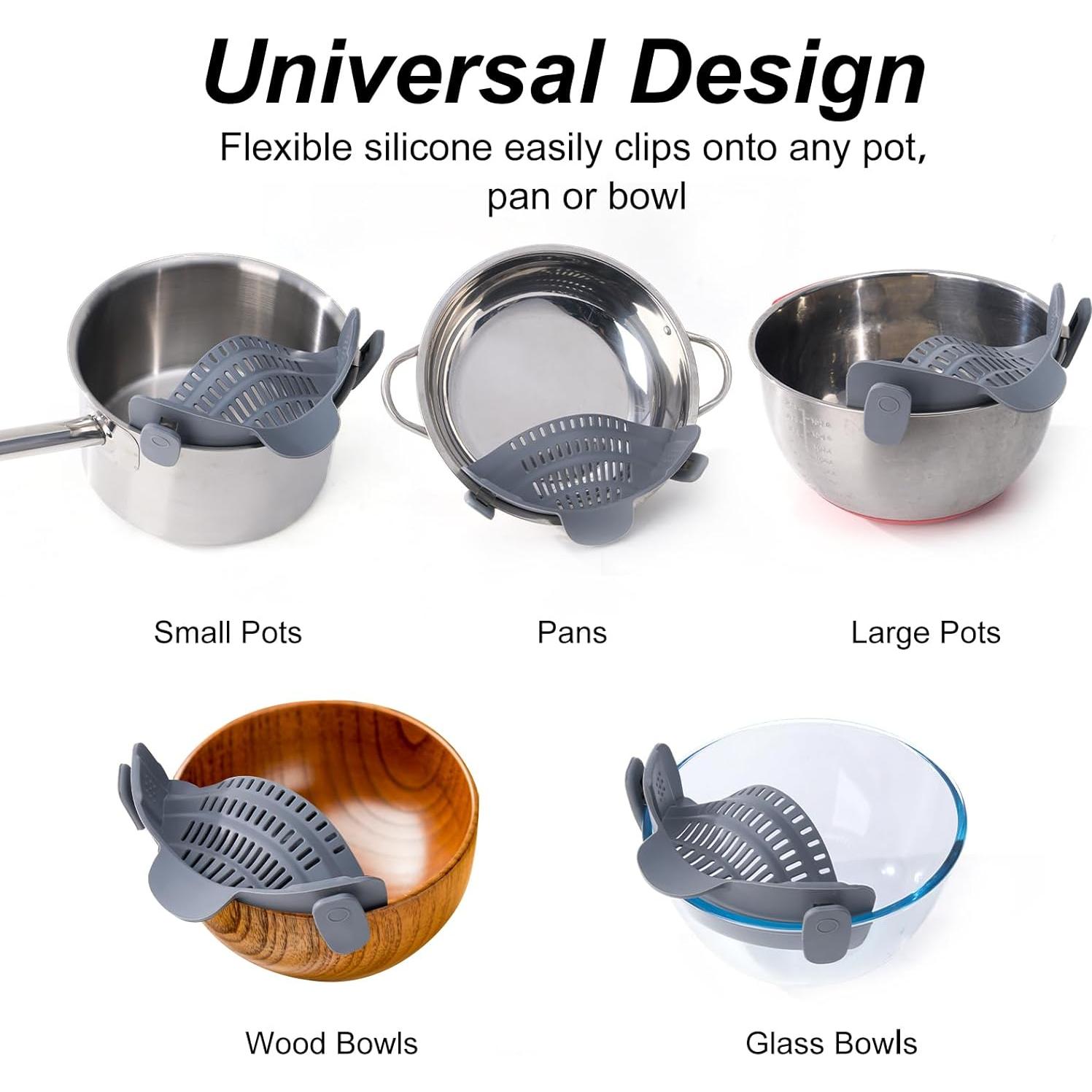 Colador de Silicona Clip On S&F Homes - Gris, Resistente al Calor