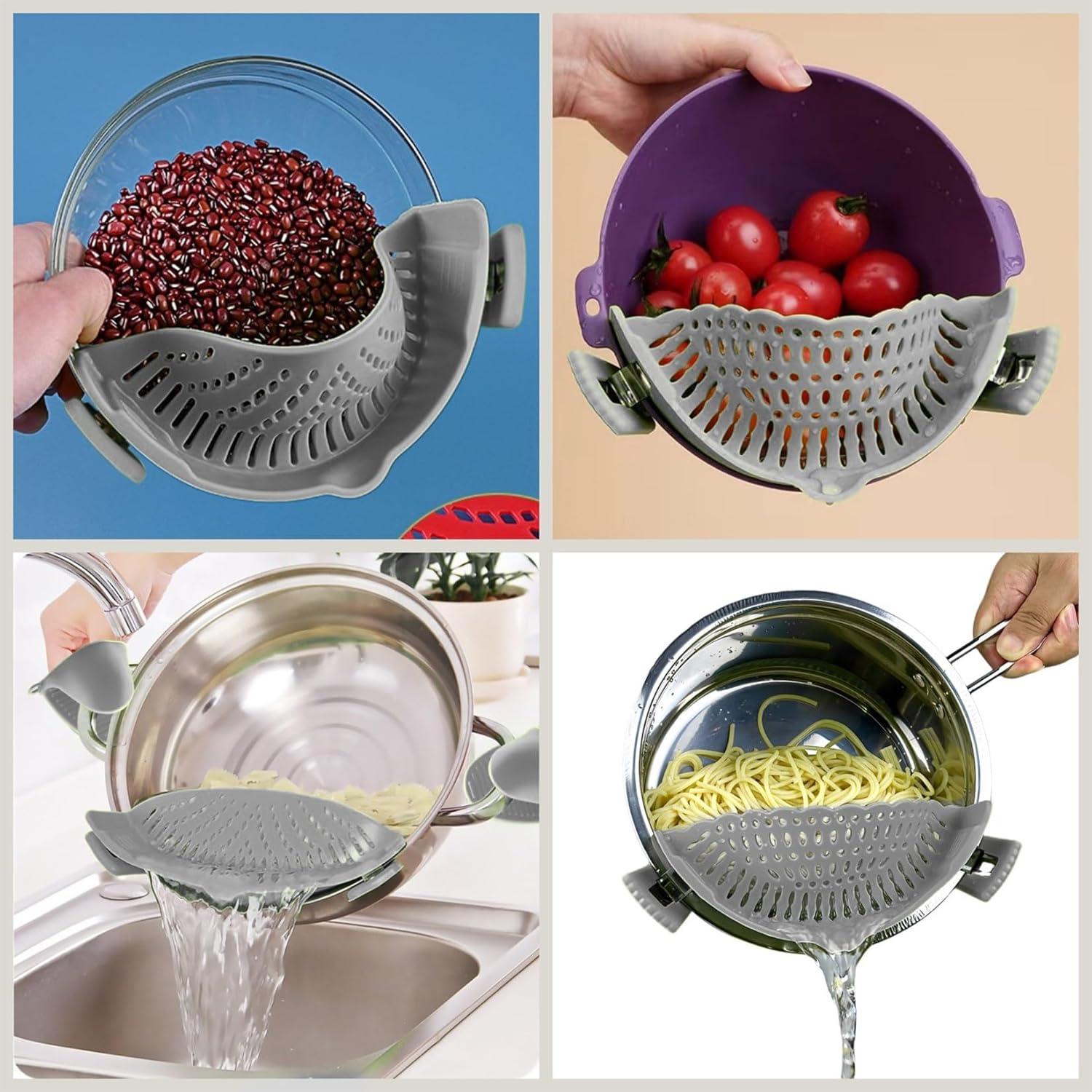 Colador Clip-On XiangLongRui con Guantes de Silicona Gris