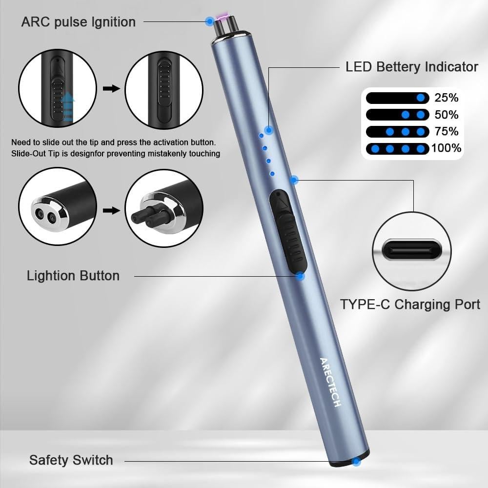 Encendedor Eléctrico Recargable ARECTECH Tipo-C Azul