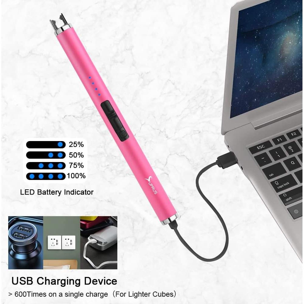Encendedor USB Recargable SUPRUS Rosa Fluorescente a Prueba de Viento