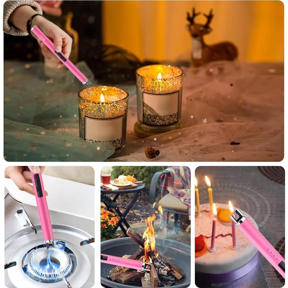 Encendedor USB Recargable SUPRUS Rosa Fluorescente a Prueba de Viento