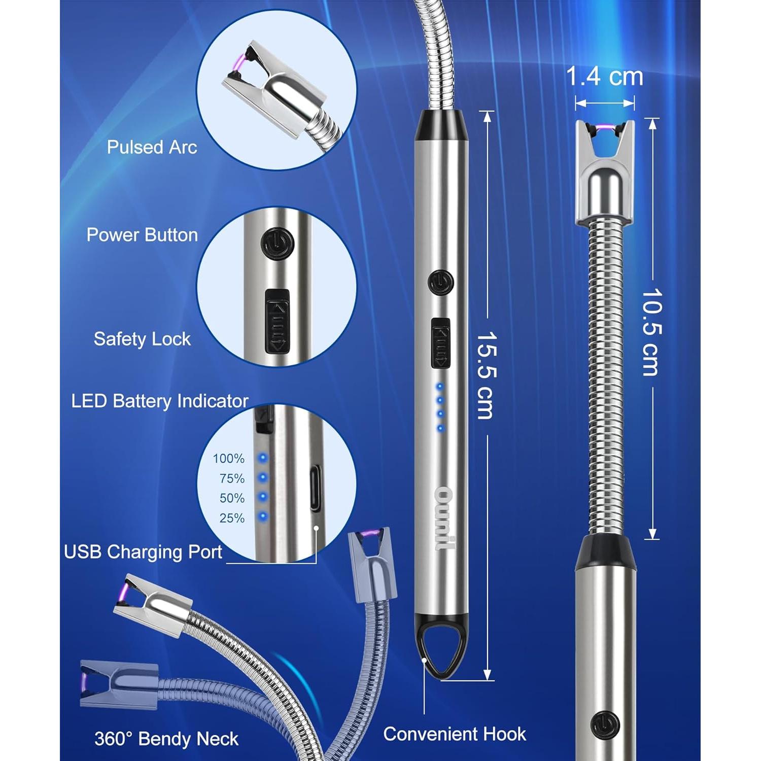 Encendedor Eléctrico Ounil Recargable USB Tipo-C Plata